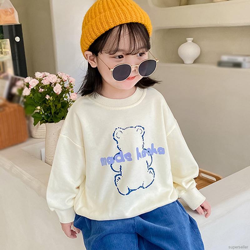 Áo sweater dài tay cổ tròn in hình Gấu cho bé gái phong cách Hàn Quốc từ 12kg đến 30kg thời trang trẻ em Dream House