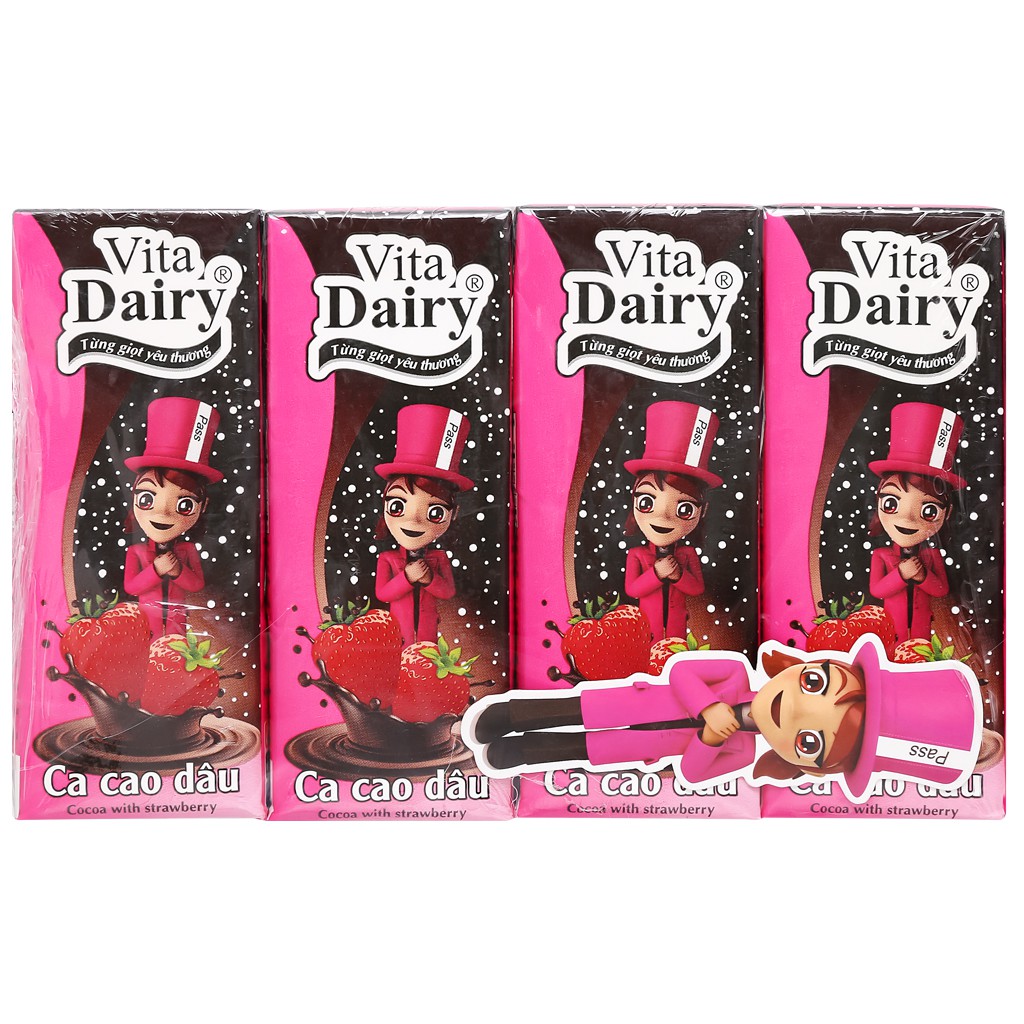 Lốc 4 hộp cacao sữa dâu Vita Dairy 180ml