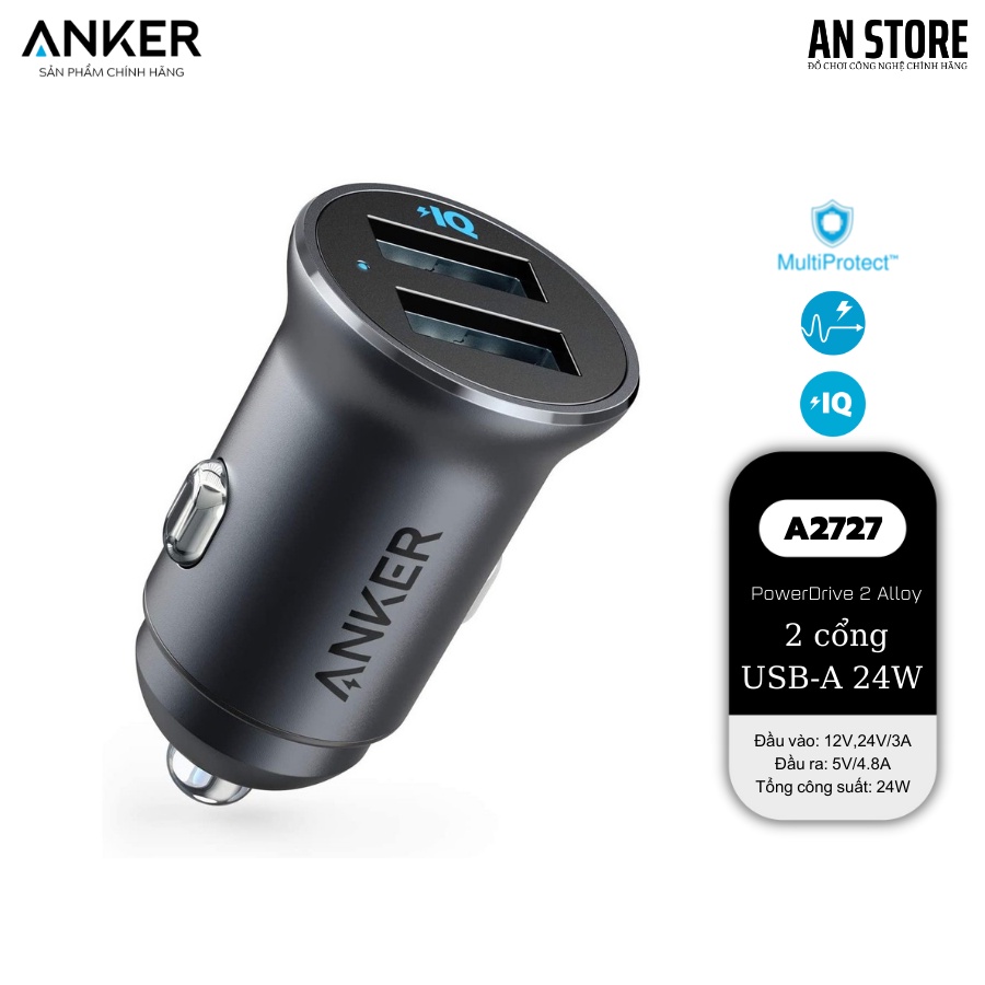 Tẩu sạc ôtô Anker PowerDrive 2 Alloy 24W - A2727