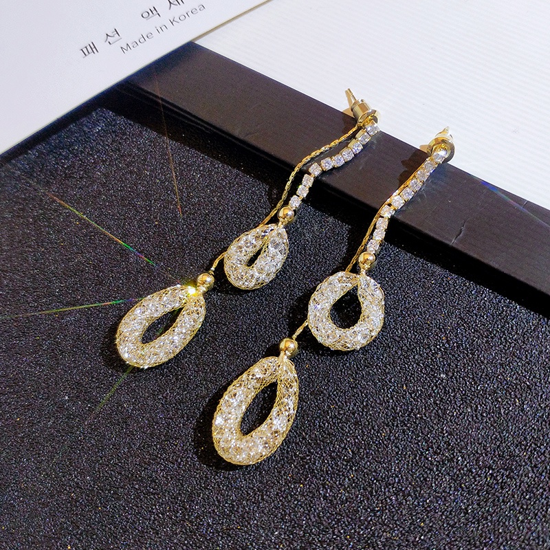 [Jiudoulan] Bông Tai Dài Đính Kim Cương Giả Mặt Tròn Thời Trang Dành Cho Nữ
