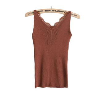 [niceshop1] Áo len nâu 2 dây phối ren