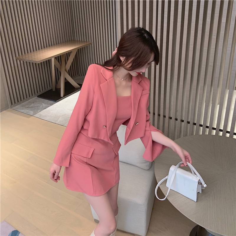 Set áo croptop vest + váy hai dây sang chảnh màu hồng và màu đen HS97 Hỉn Hỉn Store