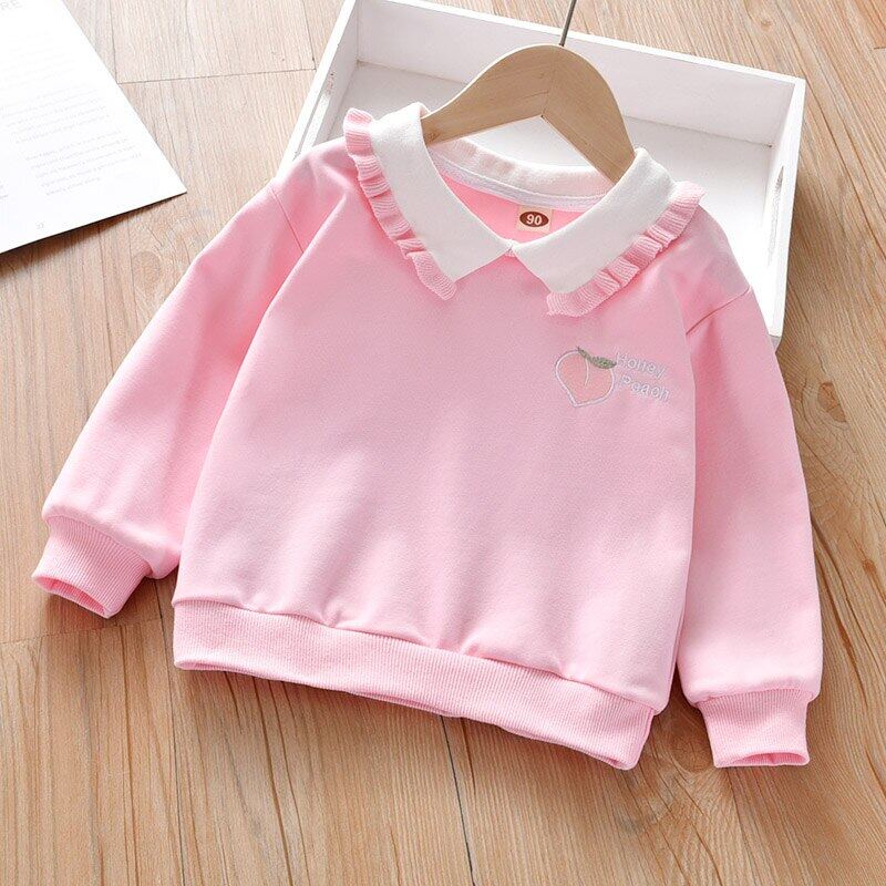 Áo Thun Cotton Tay Dài Thêu Hình Quả Đào Thời Trang Xuân Thu Cho Bé Gái 2-6 Tuổi