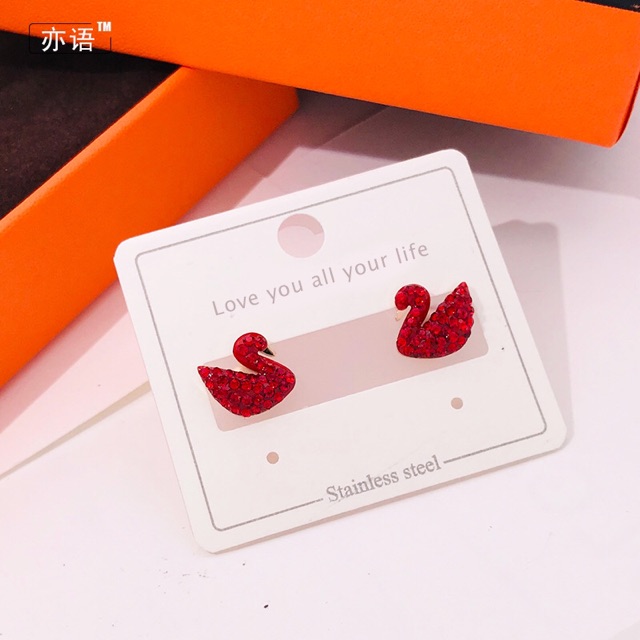 Bông tai titan thiên nga đính đá đỏ BTT56