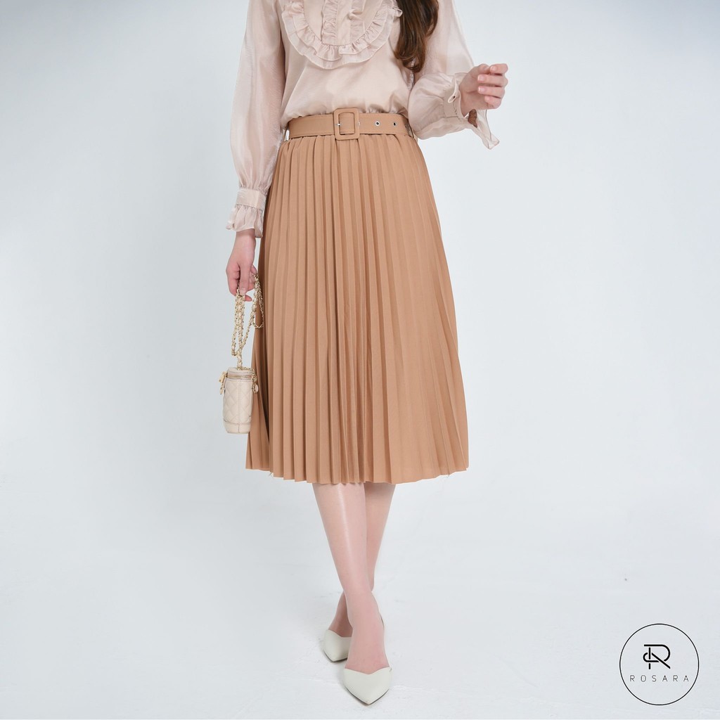 Chân váy thời trang nữ xếp ly cạp chun có đai ROSARA SP106 | BigBuy360 - bigbuy360.vn