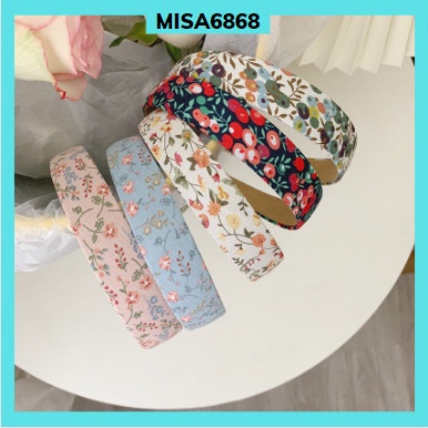 Băng đô cài tóc hoa caro bản rộng phong cách retro xinh xắn đáng yêu