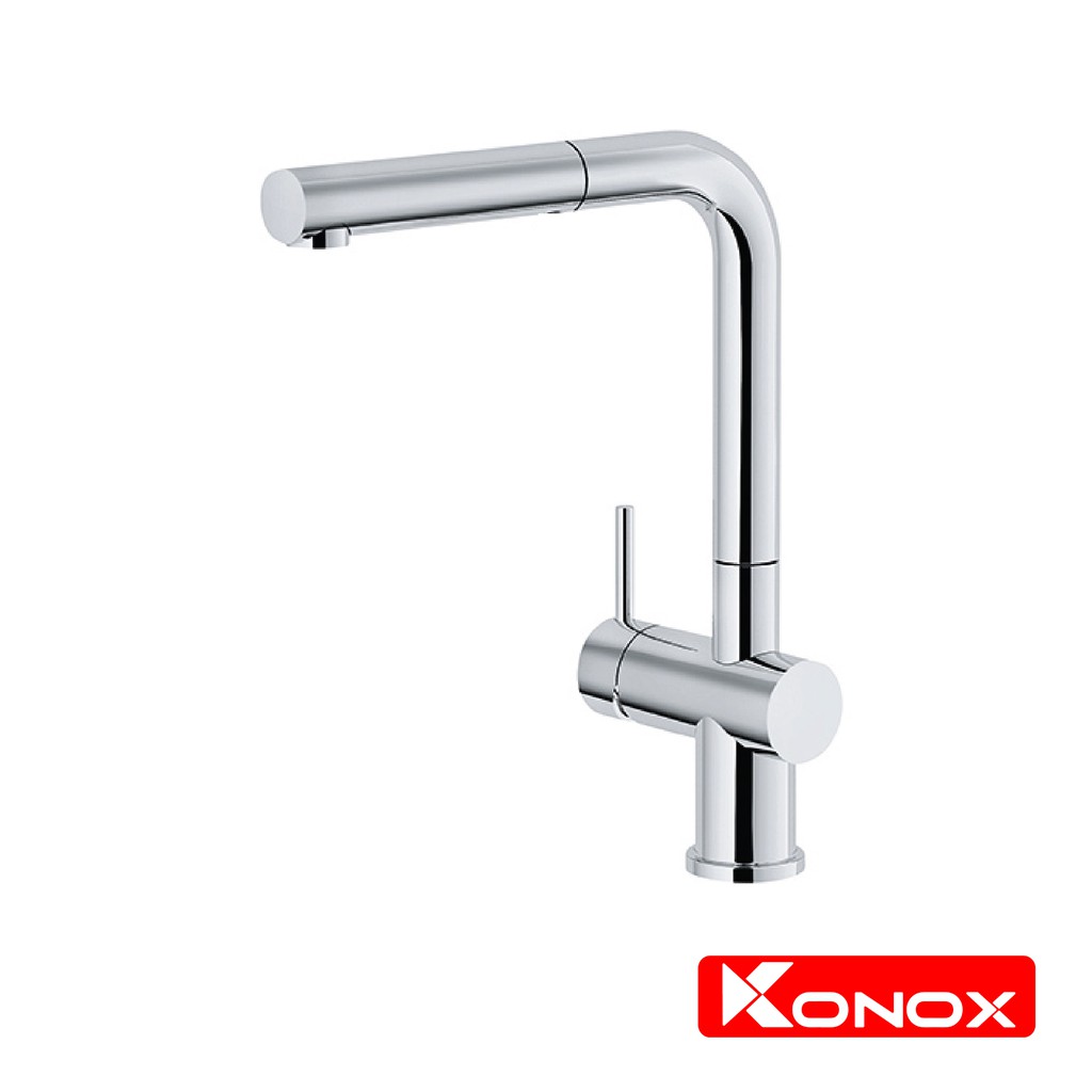 Vòi rửa bát rút dây KONOX KN1337 hợp kim đồng 61% tiêu chuẩn Châu Âu CW617N, bề mặt xử lý công nghệ PVD Chrome 5 lớp