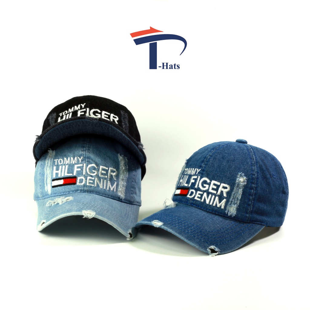 Mũ lưỡi trai nam nữ, Nón kết jean rách thêu chữ Tomy hilfiger thời trang cao cấp chính hãng