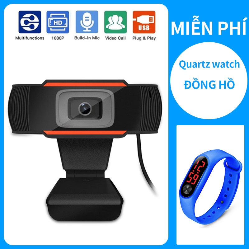 Rotatable 2.0 HD Webcam PC Digital USB Camera Video Recording with Microphone +Đồng hồ led