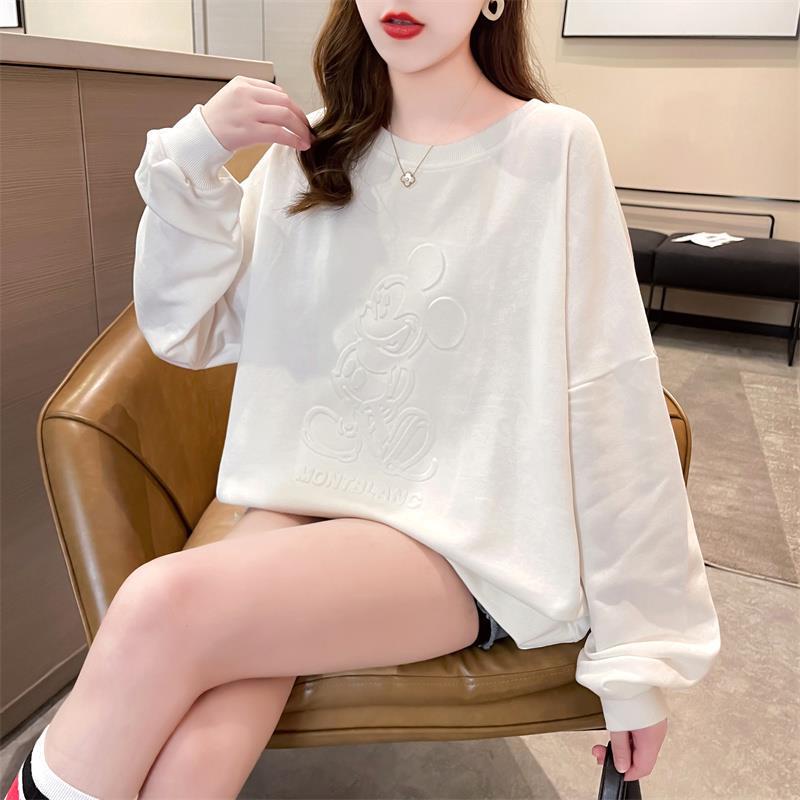 Áo thun nỉ tay dài dáng rộng phong cách Hàn Quốc hàng mới thời trang xuân thu 2021