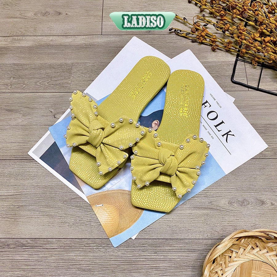 Dép nữ quai ngang CHẤT LIỆU CAO CẤP gắn nơ đính ngọc xinh cực đỉnh hàng hiếm LADISO TT376