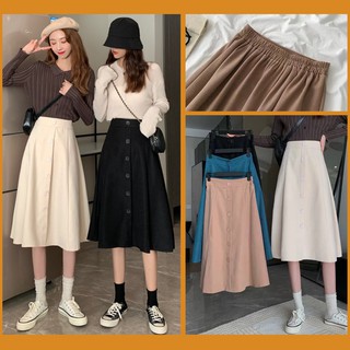 Chân Váy Lửng Chữ A Midi Dáng Dài, Hàng Cúc Phía Trước, Chất Liệu Kaki, Co Giãn Sau Lưng, Kiểu Dáng Năng Động - Mã CV83