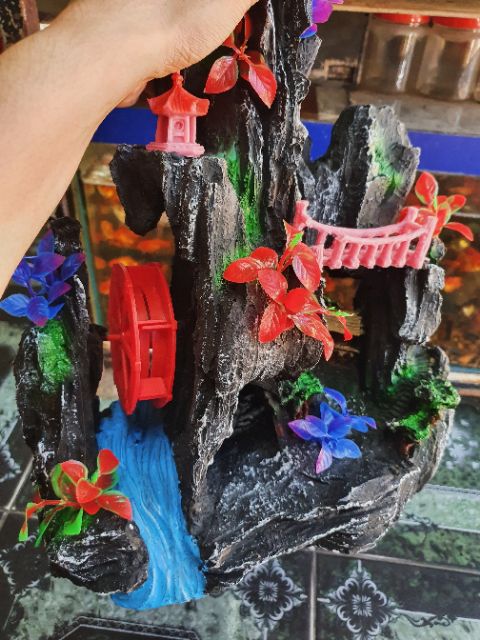 CẢNH NÚI CÓ BÁNH QUAY TRANG TRÍ HỒ CÁ NON BỘ 26x16x41cm