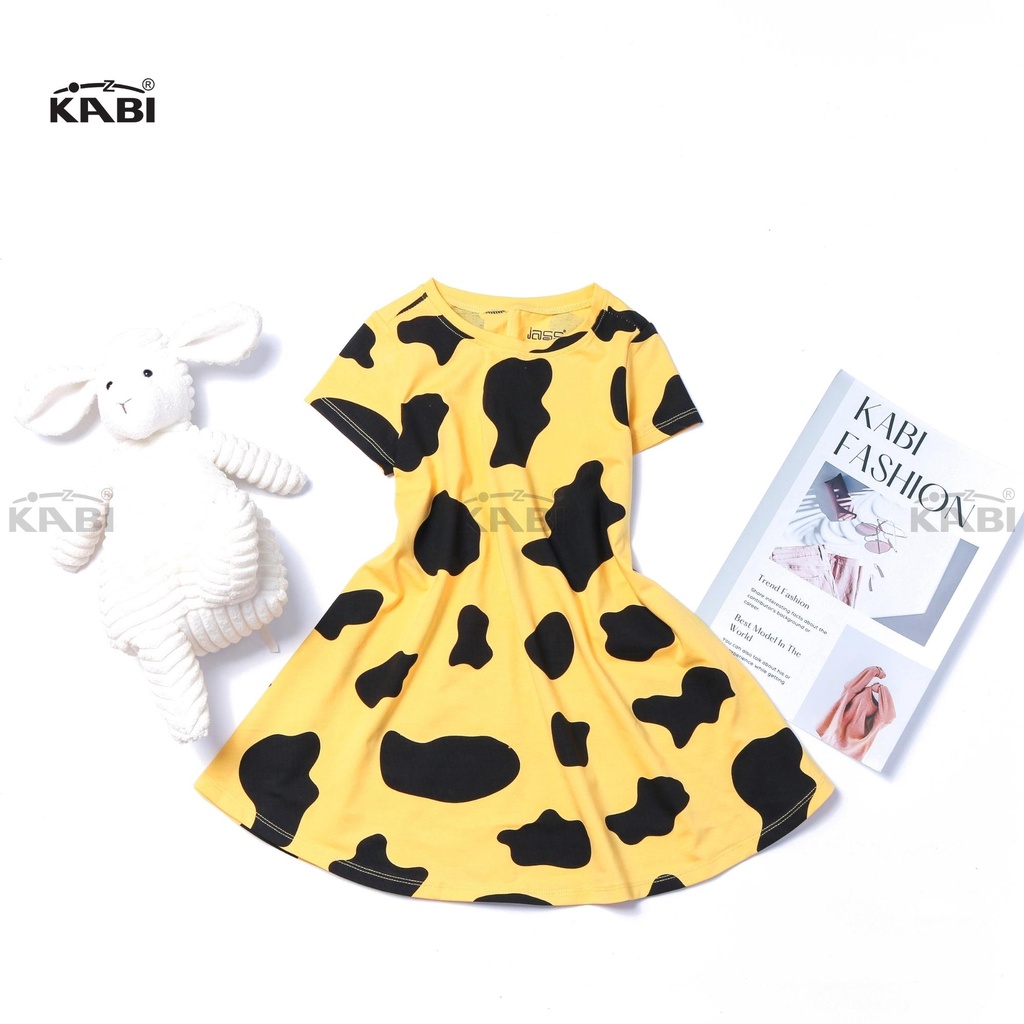 Đầm bé gái KABI đầm bò sữa thun cotton tay ngắn cổ tròn thoáng mát dễ thương