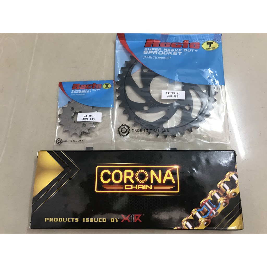 Bộ nhông sên dĩa RaiderFI và Satria (nhông14, dĩa38 Recto-Sên X1R có phốt)