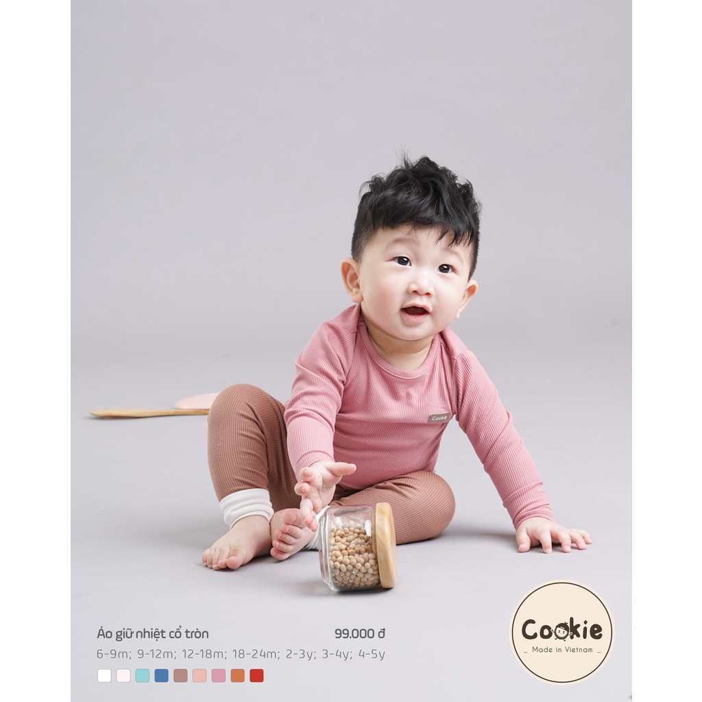 Áo cổ tròn dài tay cookie dành cho bé trai bé gái mặc điều hòa, mặc thu