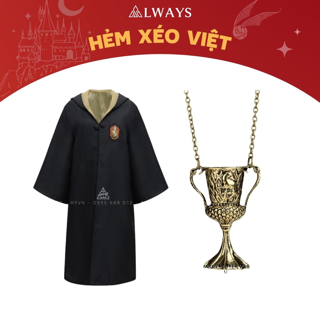 Áo choàng Harry Potter nhà Hufflepuff kèm dây chuyền cúp Hufflepuff - Trang phục, phụ kiện hóa trang phù thủy