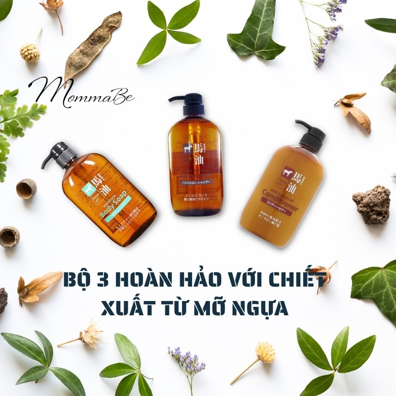 Cặp dầu gội xả mỡ ngựa Horse Oil 600ml Nhật Bản