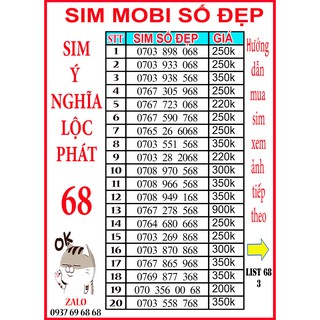 SIM MOBI SỐ ĐẸP 💖 ĐUÔI 68 LỘC PHÁT 💖LIST3