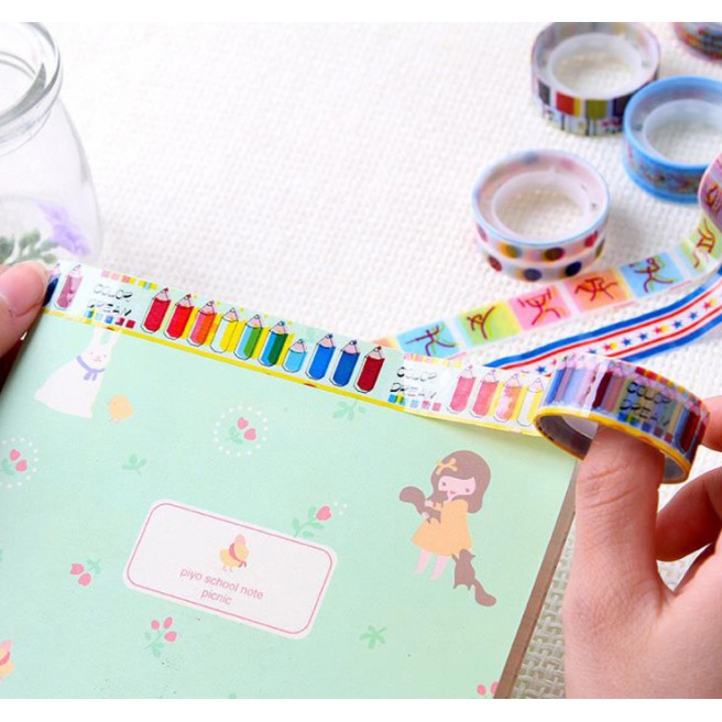 Băng dính washi tape nhiều họa tiết nhiều hình