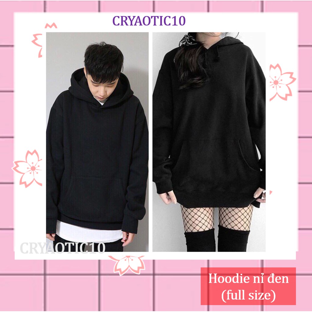 [ĐỦ SIZE - Kèm hình thật] Hoodie nỉ dày đen trơn black basic hoodie unisex | WebRaoVat - webraovat.net.vn