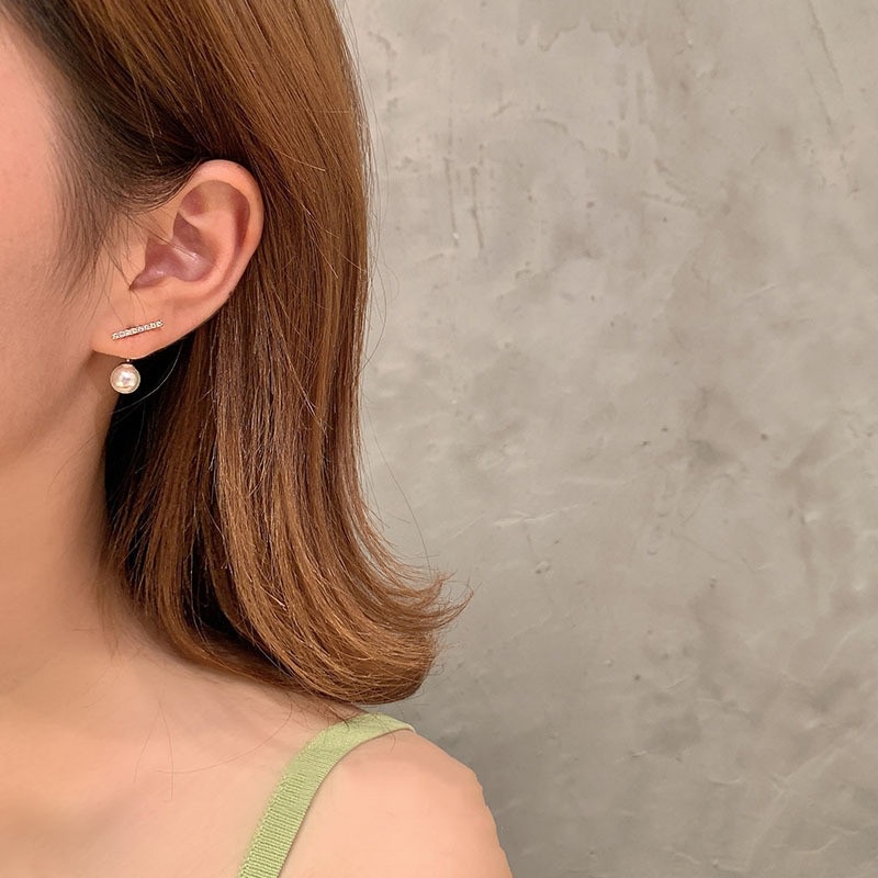 Bông Tai Mạ Bạc 925 Đính Ngọc Trai Giả Và Kim Cương Giả Phong Cách Hàn Quốc Mới