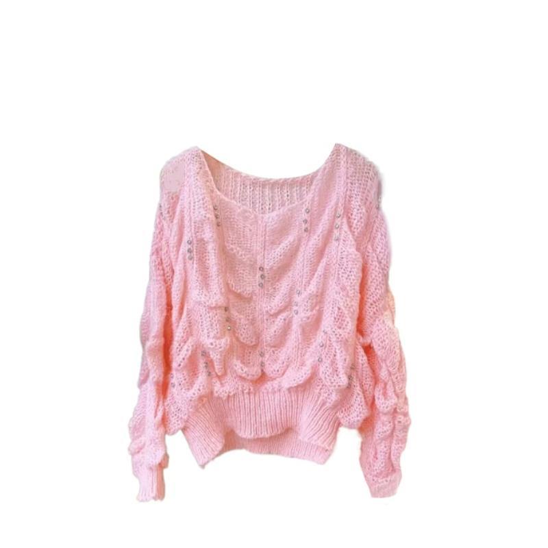 Áo Sweater Dài Khoét Lỗ Kim Cương Trắng Phong Cách Mới Mùa Thu @