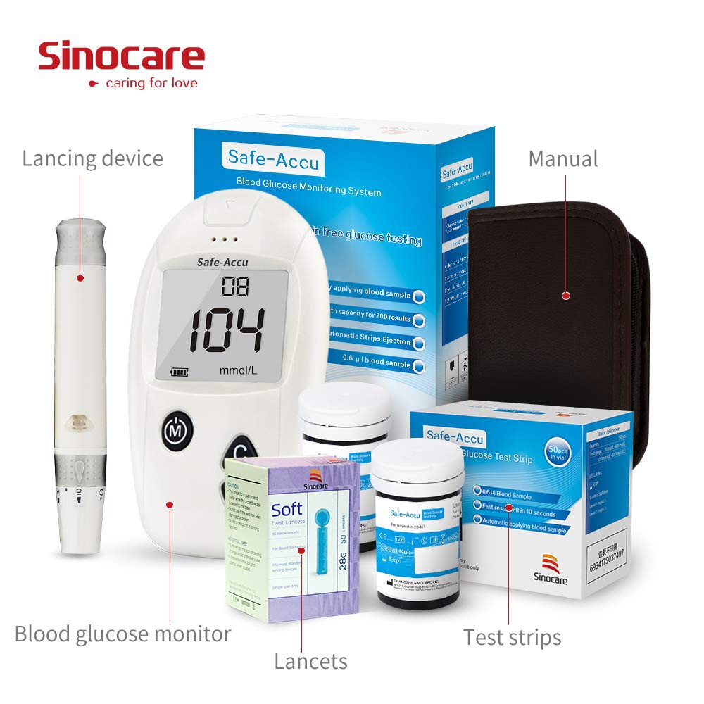 Máy đo đường huyết Sinocare Accu-Safe Đức (Kèm 50 que thử và 50 kim