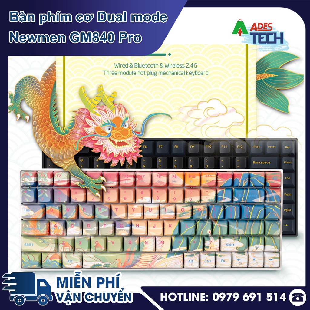 Bàn phím cơ không dây Dual mode Newmen GM840 Pro PHIÊN BẢN LONG PHỤNG SUM VẦY