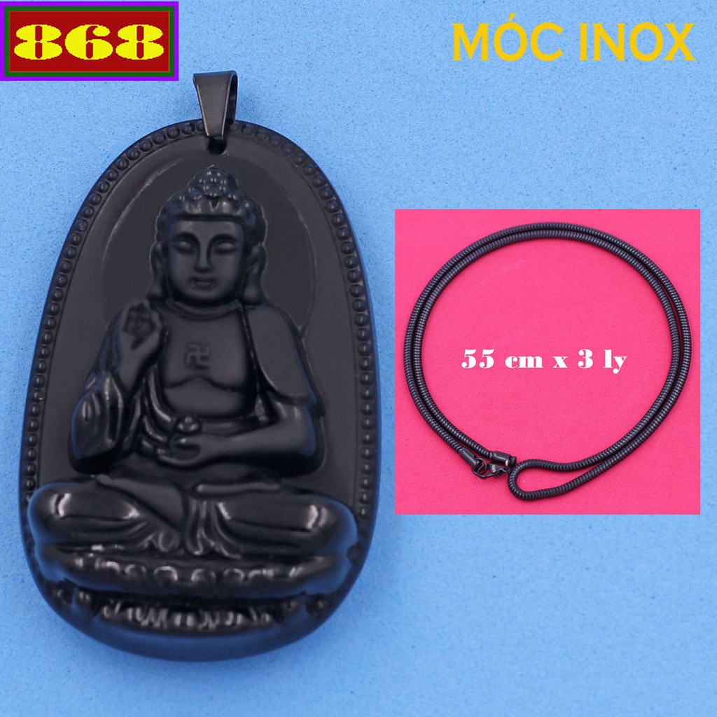 Vòng cổ dây inox rắn A di đà đen 5 cm - Hộ mệnh tuổi Tuất, Hợi - Măt Size lớn