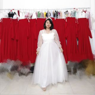 Bigsize - váy cưới, dạ hội tay dài lấp lánh kèm video - hàng  thiết kế