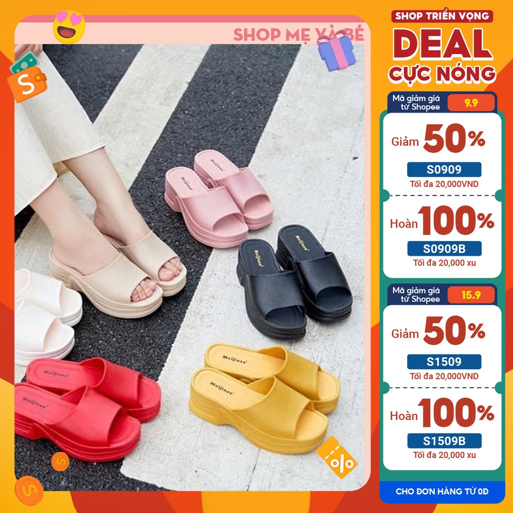 Dép nữ xuồng nhựa quai ngang đi mưa cao gót 4cm