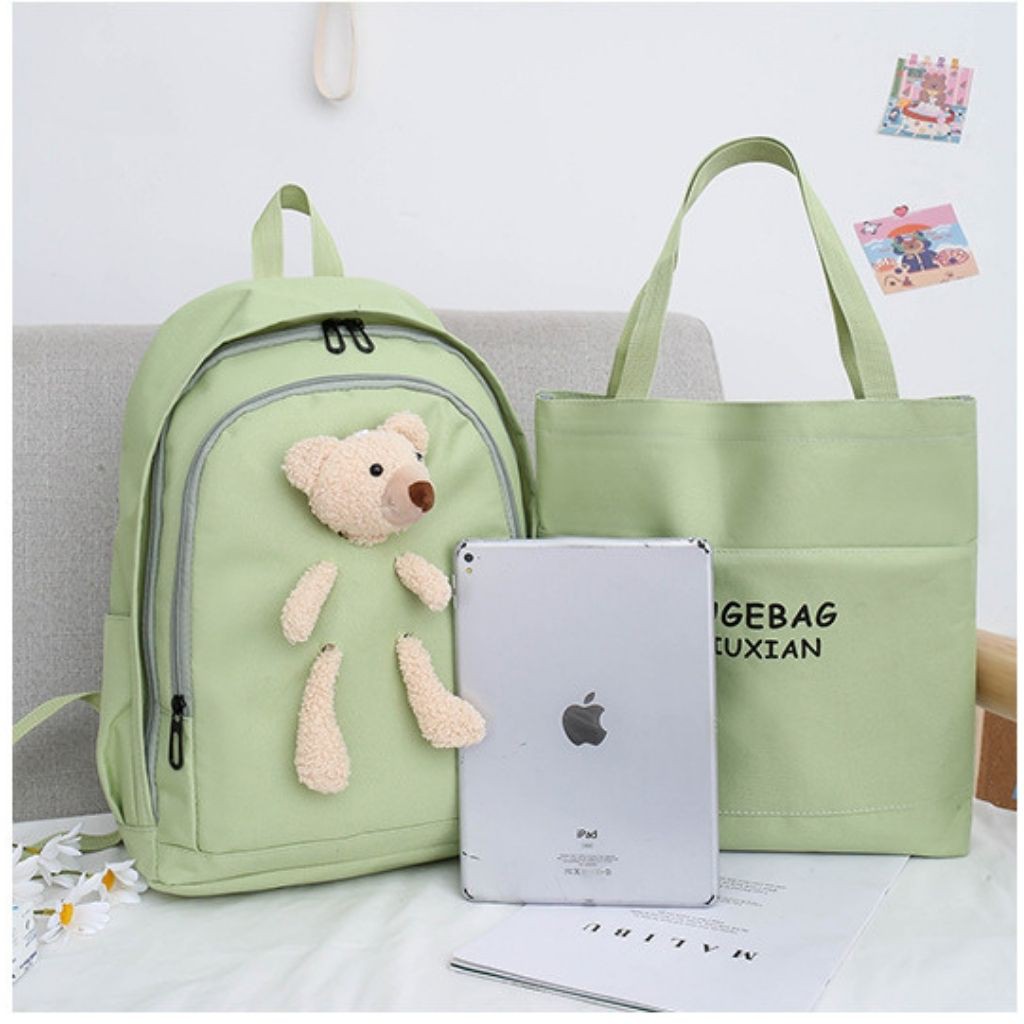 (Bộ 4 món) Balo Ulzzang nữ Balo thời trang nữ KR 377- Vải dù chống nước, Size 40 vừa laptop, 4 màu lựa chọn- KARA 377