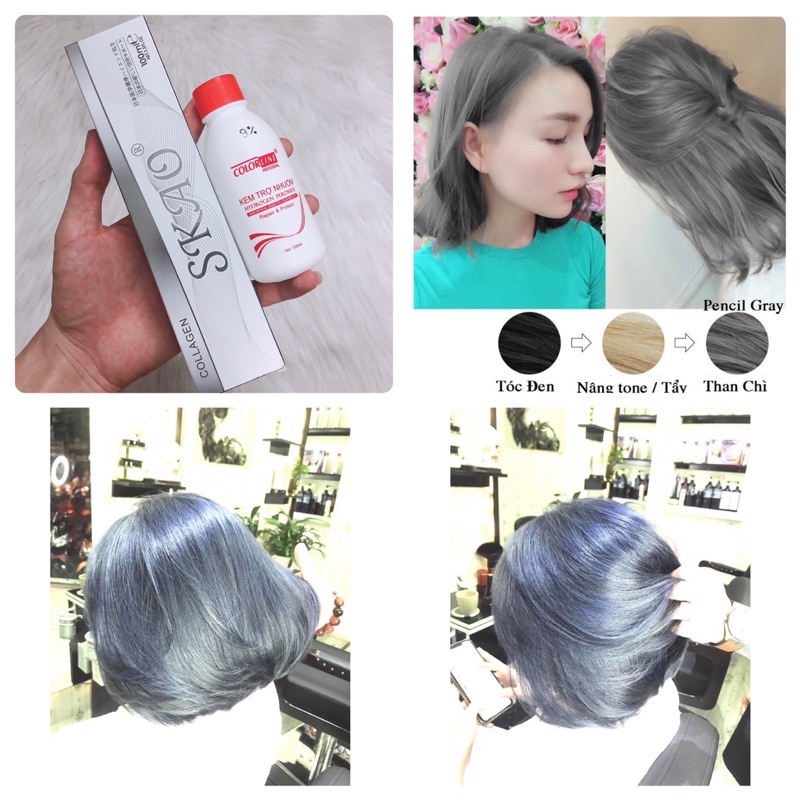 Thuốc nhuộm tóc màu than chì Pencil Gray 4/11 Color kèm oxy trọ nhuộm