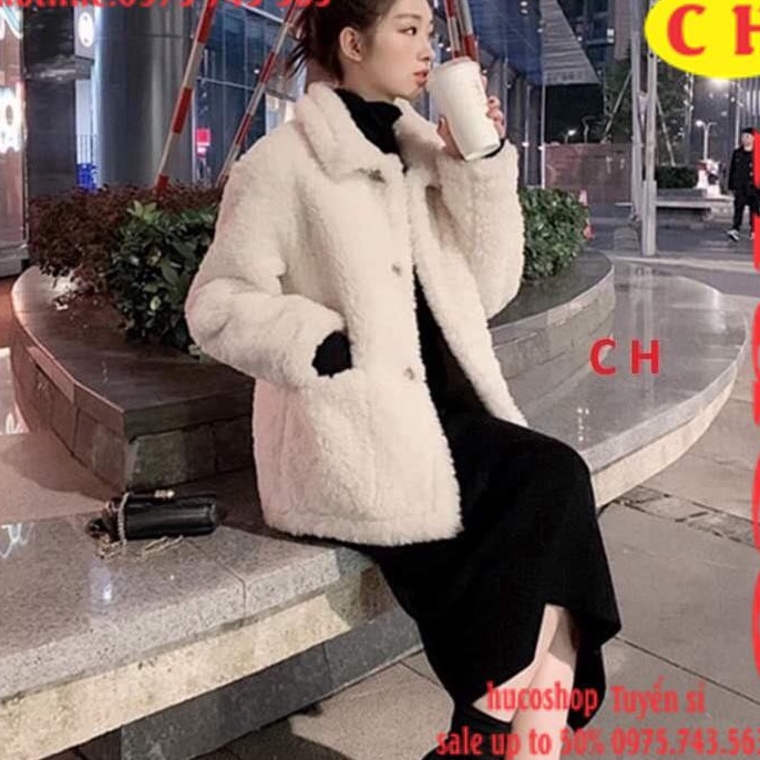 Sét váy len quảng châu - áo khoác lông cổ bẻ hai túi có cúc mix váy lên body cổ lọ chất bozip dày dặn Thu đông.