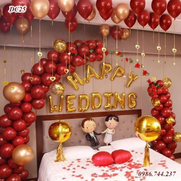 Bóng chữ happy wedding trang trí ngày cưới chưa kèm bơm keo nhé