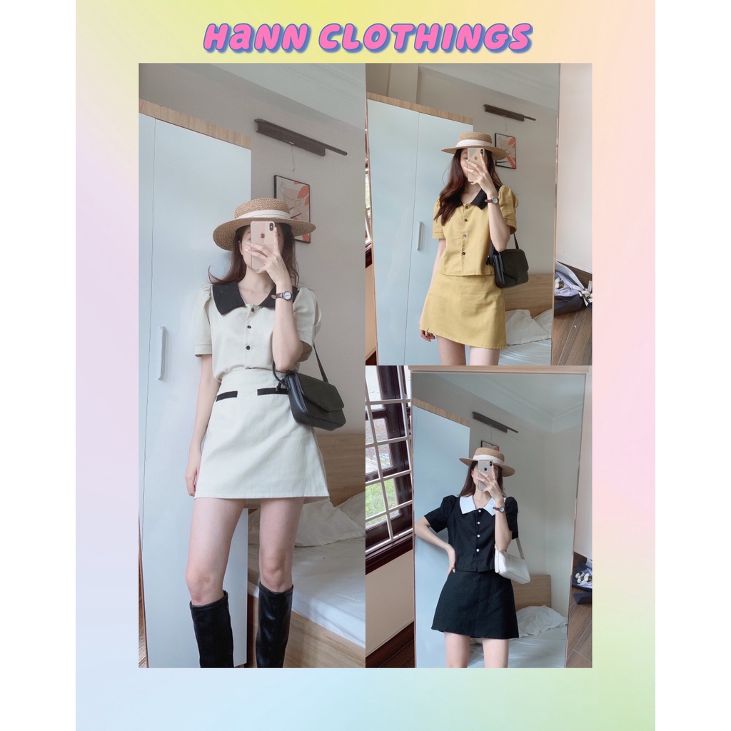 SET 2 MÓN CÔNG SỞ ❤ Set đồ nữ 2 món đũi linen áo cổ pha kèm chân váy chữ A trẻ trung công sở