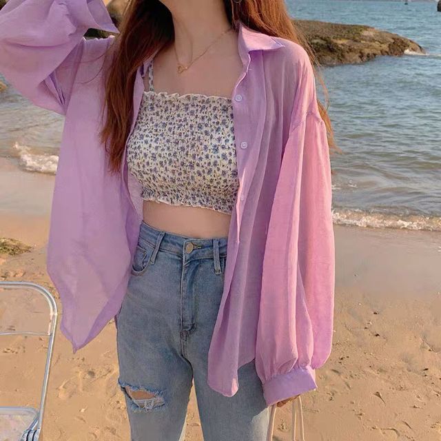 Áo sơ mi voan trong suốt phong cách Hàn Quốc