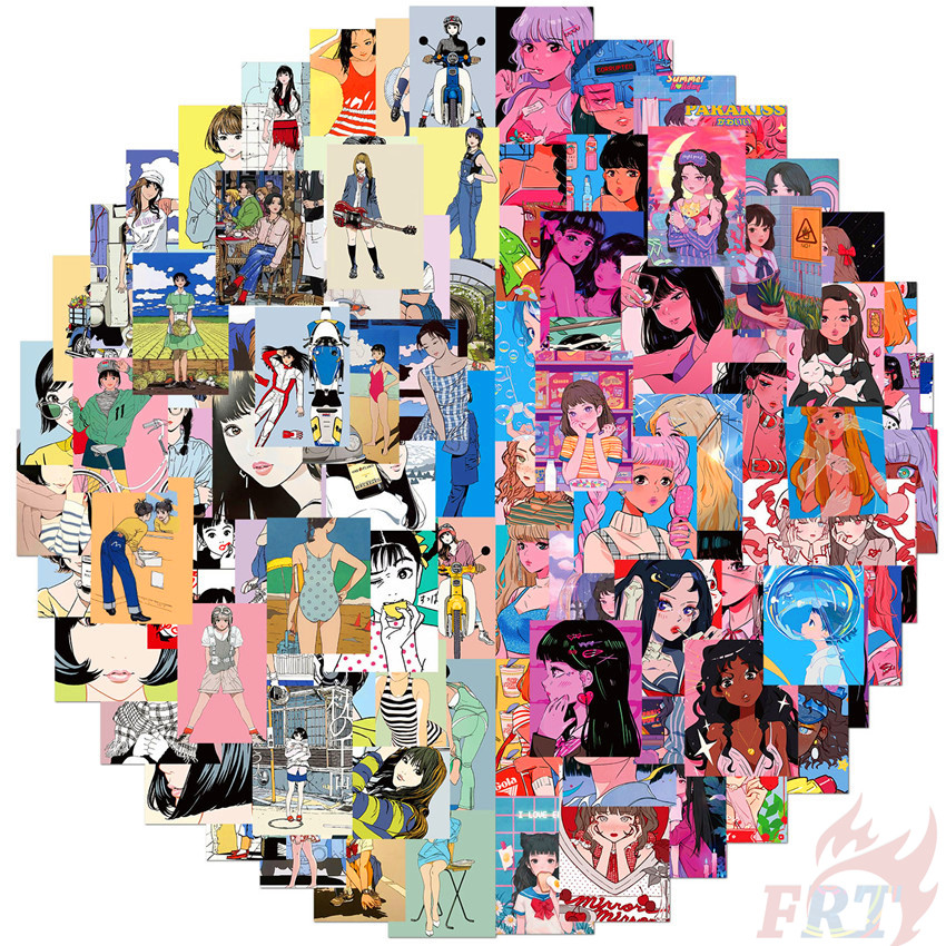 Bộ 100 miếng dán trang trí chống thấm nước hình cô gái nghệ thuật