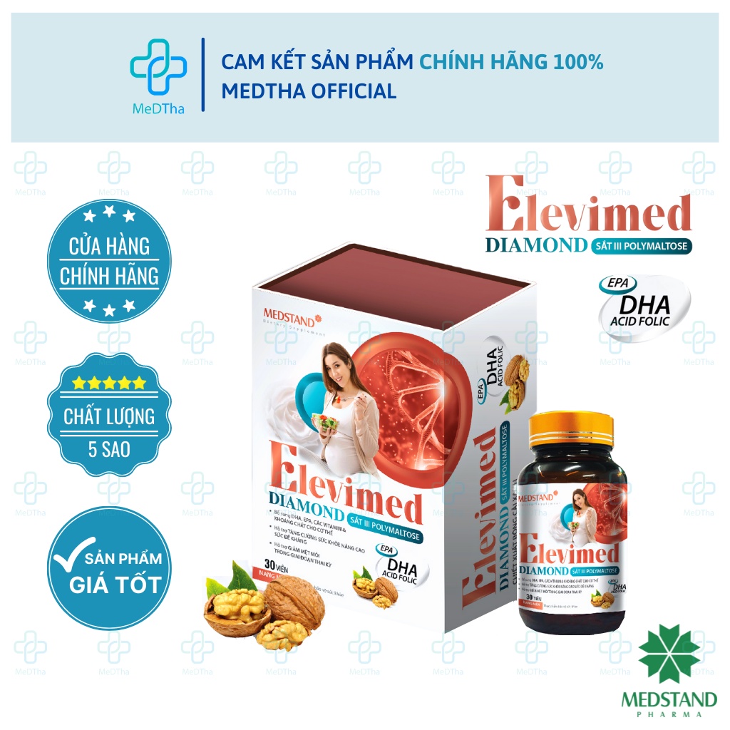 Vitamin tổng hợp cho bà bầu ELEVIMED DIAMOND MEDSTAND - Bổ sung DHA, Acid folic, vitamin và khoáng chất [Chính hãng]