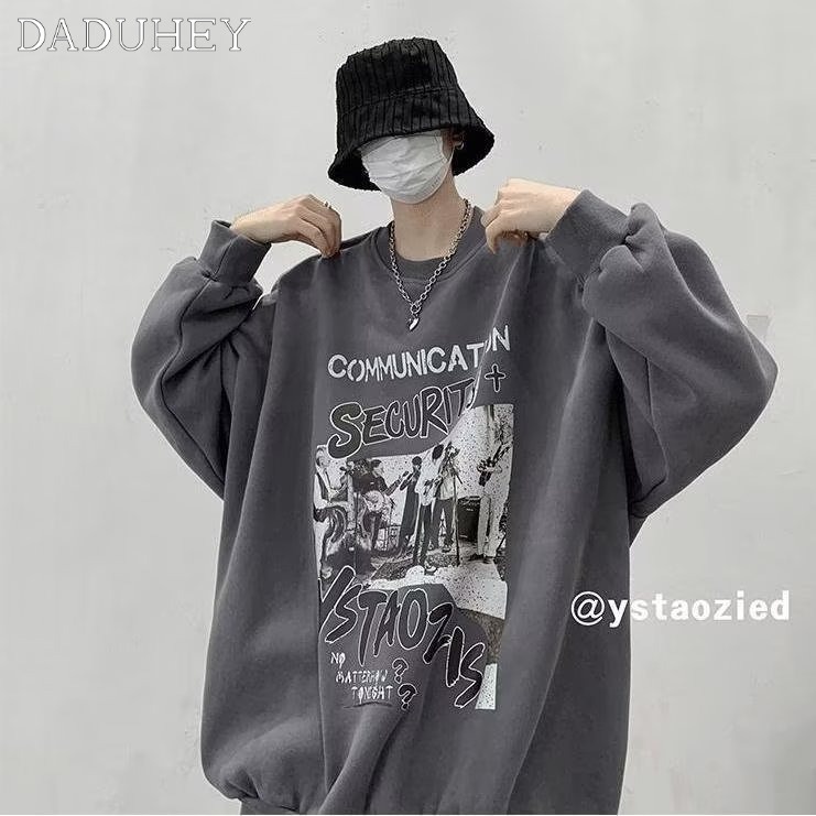 DaDuHey Men's Spring and Autumn Loose Hong Kong Style Long Sleeve T-shirt Ins Fashion Brand Printing Top 2022 New Bottoming Shirt
