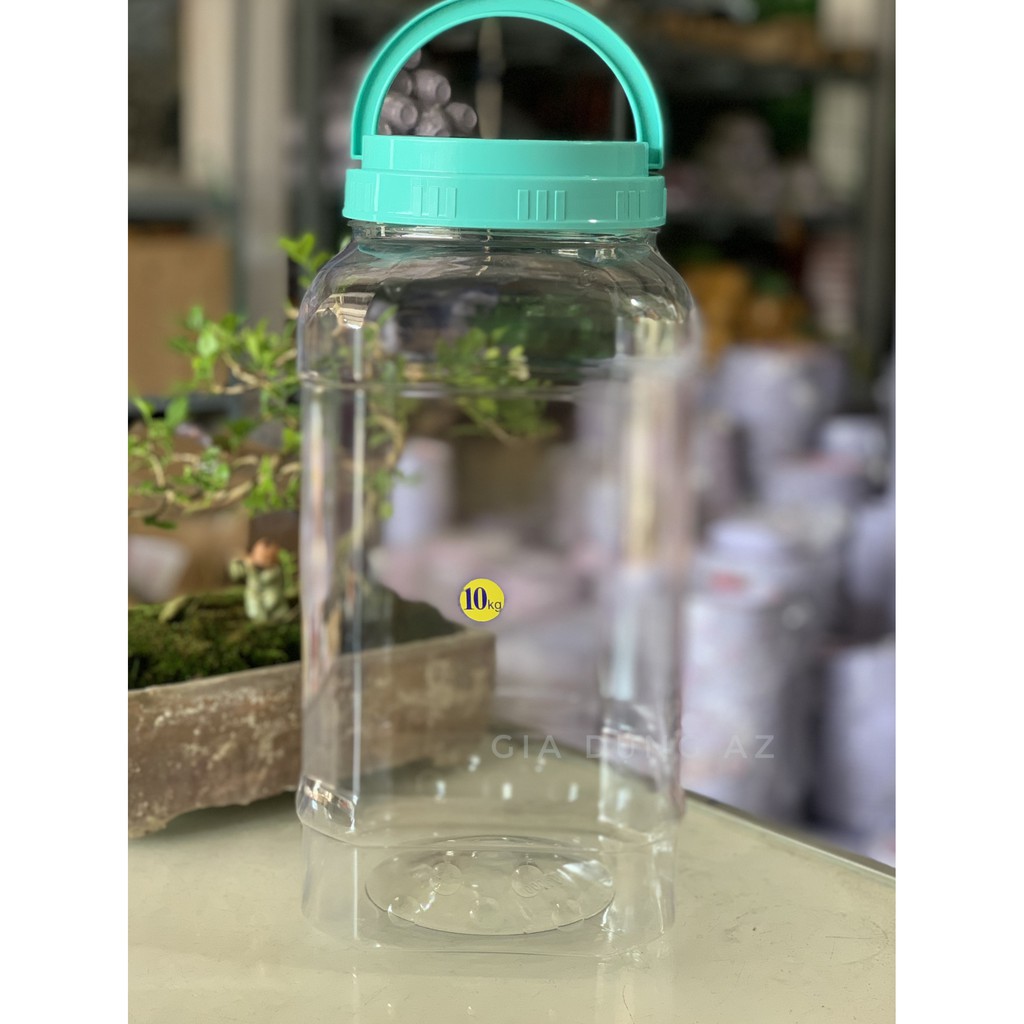 Hũ nhựa đựng bánh 3,5,7,10kg có quai xách, nắp vặn chắc chắn chất liệu nhựa PET chất lượng cao, an toàn cho người dùng