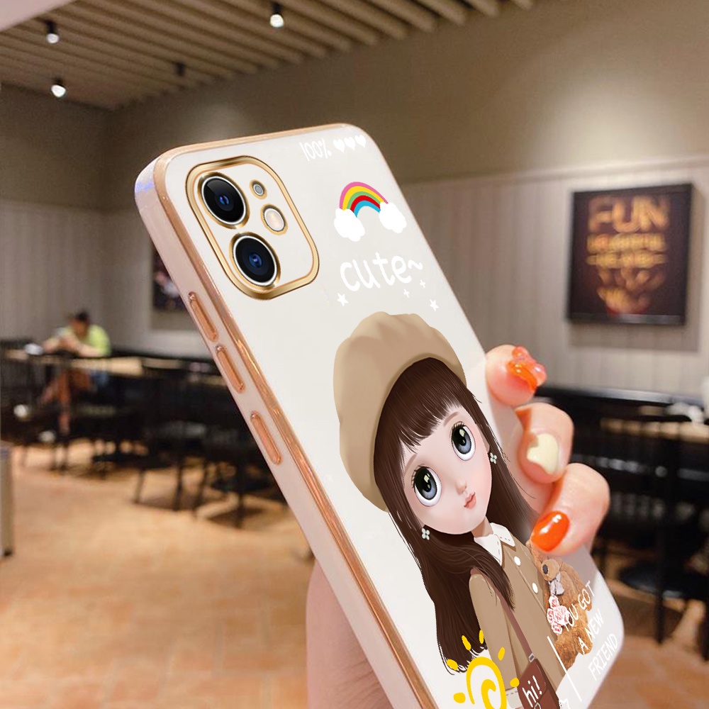 Ốp Điện Thoại Viền Vuông In Hình Cô Gái Hoạt Hình Dễ Thương Kèm Dây Đeo Cho Samsung Galaxy A73 A53 A33 A13 5G A23 A03