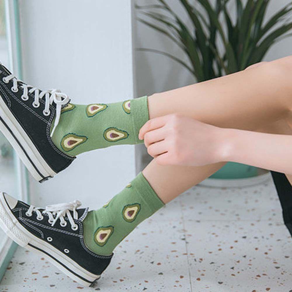 FORBETTER Vớ Cotton Họa Tiết Trái Bơ Thời Trang Mùa Hè Hàn Quốc Cho Nữ