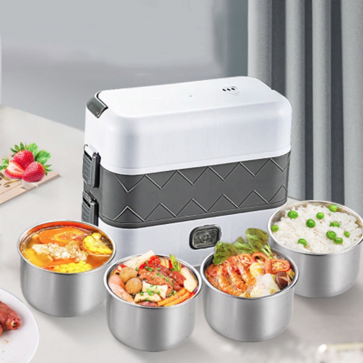 Hộp ủ cơm cắm điện 2 tầng 4 ngăn tiện lợi