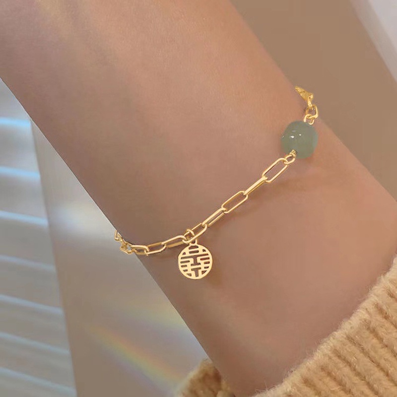 Vòng Đeo Tay Đính Đá Ngọc Bích Kiểu Dáng Cổ Điển Dành Cho Nữ