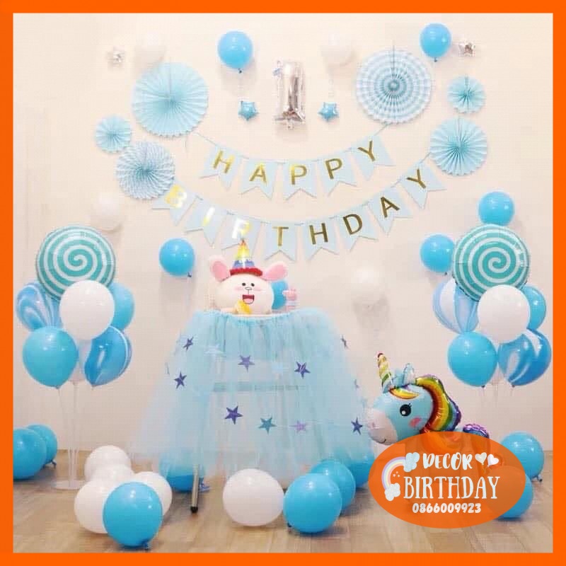 Set Trang Trí Sinh Nhật ️🦄TUỔI NGỰA🦄 Siêu Dễ Thương Cho Bé Trai, Đầy Đủ Như Hình Tặng Kèm Đồ Bơm Băng Dính