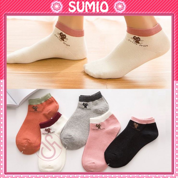 Tất vớ nữ cổ ngắn Sumio dệt kim TG007 mẫu mèo miumiu nhiều màu