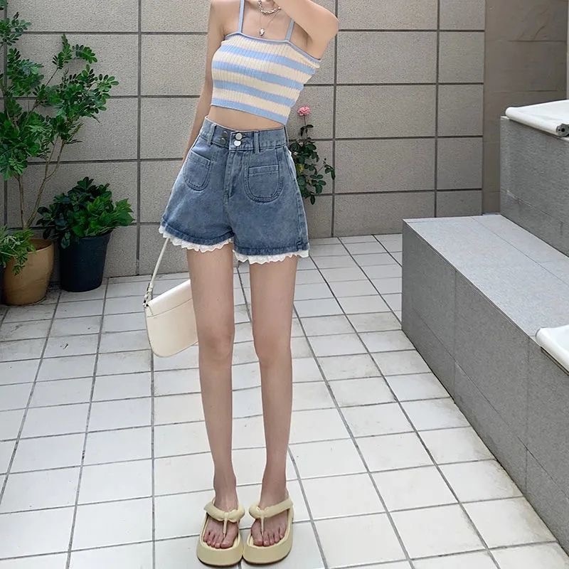 Quần Short Denim Lưng Cao Ống Rộng Thời Trang Mùa Hè Hàn Quốc Dành Cho Nữ