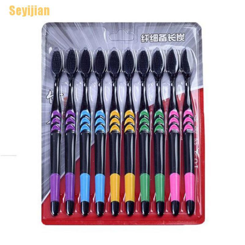 Set 10 Bàn Chải Đánh Răng Than Tre Lông Mềm Cho Người Lớn